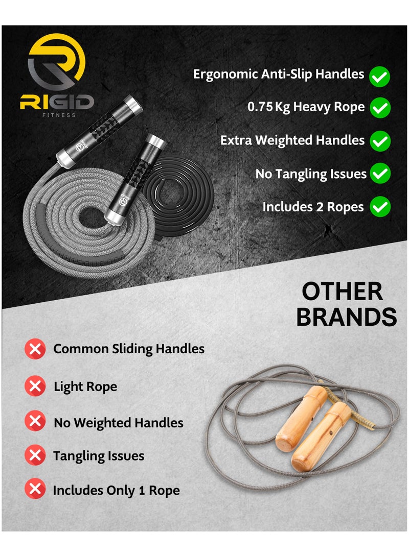 RIGID FITNESS Weighted Jump Rope - Adjustable Heavy Skipping Rope, Tangle-free Jumping Rope for Cardio & Endurance with Aluminum & Silicone Handles, Cotton & PVC Skip Ropes - 3 Meters (1.6LBS/0.75kg) - Image 2